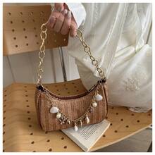 Y2K Boho Straw Woven Chain Bag, Handmade Underarm Shoulder Purse Women, Designer Straw Clutch Summer Vacation Beach Travel 1 Piece - màu nâu - Xem 8