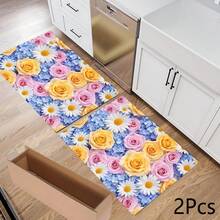 1 件装彩色花卉图案吸水垫/晾干垫，适用于咖啡机、餐具 - 涤纶吸水桌面保护垫，带橡胶防滑垫，可用于厨房台面装饰、家庭酒吧和餐桌 - 彩色 - 查看 15