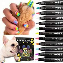 12 Colors Pet Nail Polish, Suitable For Dogs And Cats, Easy To Apply, Quick Drying, 12 Colors Optional, Hand-Drawn Graffiti Pen DIY Nail Pen Colorful Dual-Tip Marker Pen - Multicolor - View 9