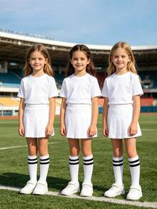 3 Pairs Kids Striped Sports Crew Socks, Mesh Breathable Material Football Socks, Classic Versatile Athletic Style Socks For, Back, First Day Of School - Multicolor - View 9