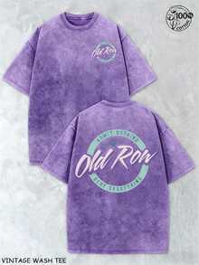 100% Cotton Washed T-Shirt230g Thickened Cotton Old Row Grey And Teal Circle Logo Double-Sided Print Summer Men's  Washed T-Shirt, Street Retro Styl - 紫丁香色 - 查看 7