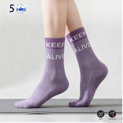 5 pares de calcetines de yoga y pilates antideslizantes para mujeres, con almohadillas antideslizantes