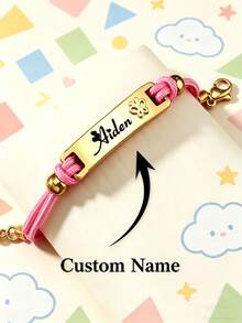 Personalized Colorful Rope Bracelet With Engraved Text, Customized Hollow Moon & Heart Stainless Steel Bracelet, Blue & Pink Braided Rope Bracelet, Birthday Gift, Back To School Gift, Halloween Decor, Halloween Gift, Easter Gift - Heart-shaped - View 1