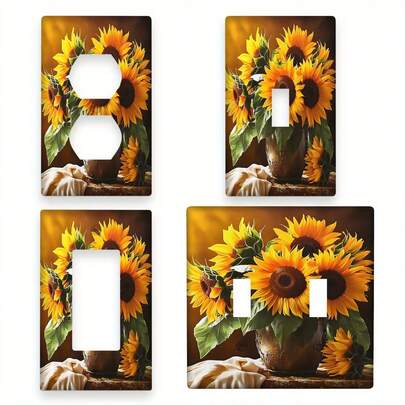 1 pieza Cubierta de interruptor de luz con estampado de girasol - Panel decorativo Cubierta de toma de corriente para decoración de cocina, oficina y hotel, sin necesidad de electricidad ni batería, mejora de la decoración del hogar | Diseño floral | Fácil instalación, Cubierta de interruptor de luz decorativa, Decoración de cocina, Diseño vívido, Fácil instalación