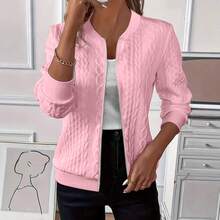 Women's Solid Color Knit Zip Up Jacket Long Sleeve Casual Slim Fit Autumn Winter Cardigan - Blue - View 4
