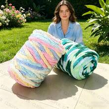 35oz Super Bulky Chenille Yarn, Ombre Space-Dyed Fluffy Yarn For Arm Knitting, Giant Striped Yarn For Blanket Pet Bed - Multicolor - View 9