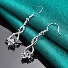 925镀银高品质耳环 时尚首饰 优雅女士水晶水滴耳环 圣诞礼物 - 銀色 - 查看 3