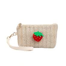 1pc Summer Fruit Decor Straw Clutch Bag, Refreshing Pineapple, Cherry, Strawberry Woven, Zipper Closure Coin Purse, Suitable For Vacation, Travel, Casual Daily Use - A - View 10
