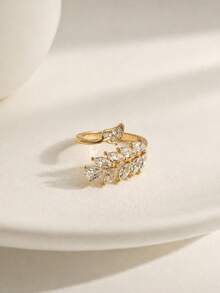 1pc Glamorous Cubic Zirconia Decor Leaf Design Wrap Ring For Women For Gift - Yellow Gold - View 6