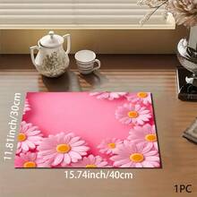 1pc Pink Floral Print Absorbent Mat/Drying Mat For Coffee Maker, Dishes - Polyester Absorbent Desktop Protective Mat With Rubber Anti-Slip Pad, For Kitchen Counter Decor, Home Bar And Dining Table - Multicolor - View 7