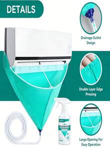 分體式冷氣清洗工具組，附防水PVC冷氣清洗圍裙與HVAC清潔工具，PVC防漏維護罩，適用於客廳與臥室 - 青碧色 - 查看 8