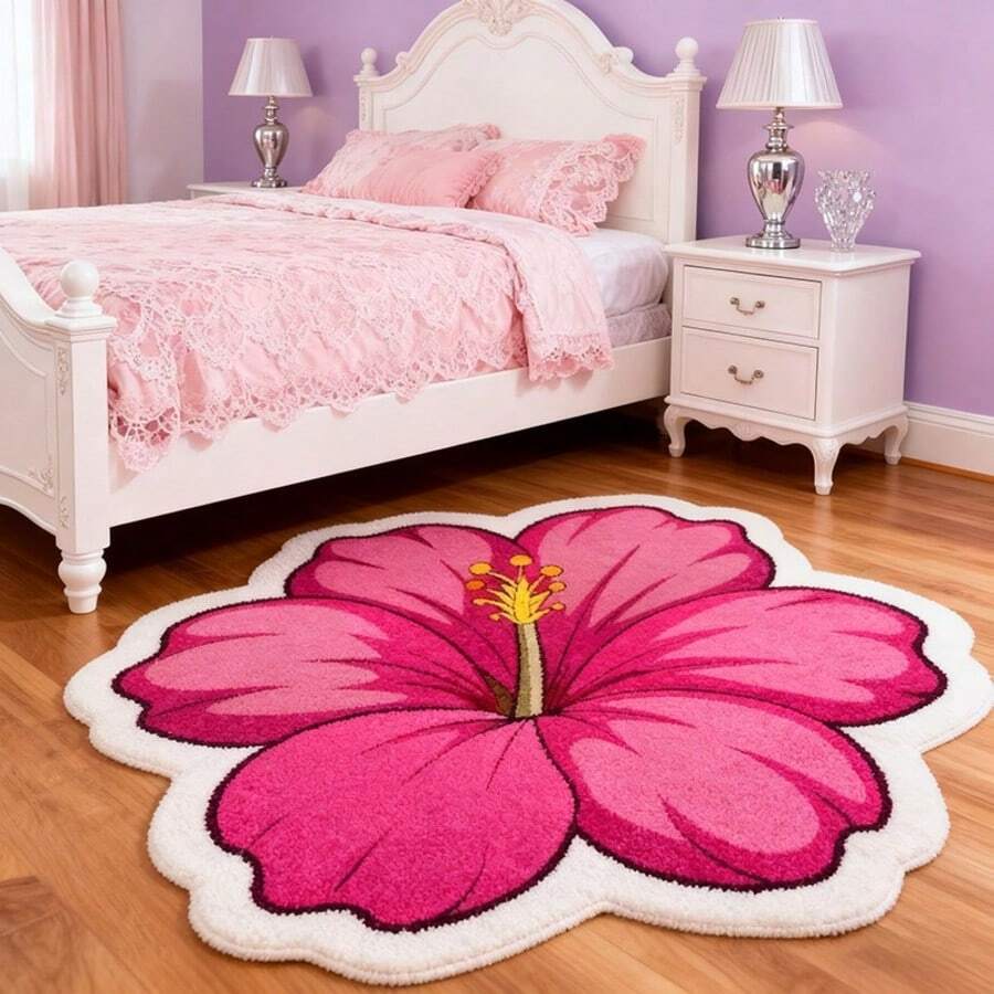 1pc Pink Floral Pattern Carpet, Luxury Creative Plush Bedroom Rug, Living Room Sofa Blanket Window Decor Carpet, Suitable For All Seasons Home Decor, Holiday Gift, Customizable Size With 1-5cm Tolerance - Multicolor - View 1
