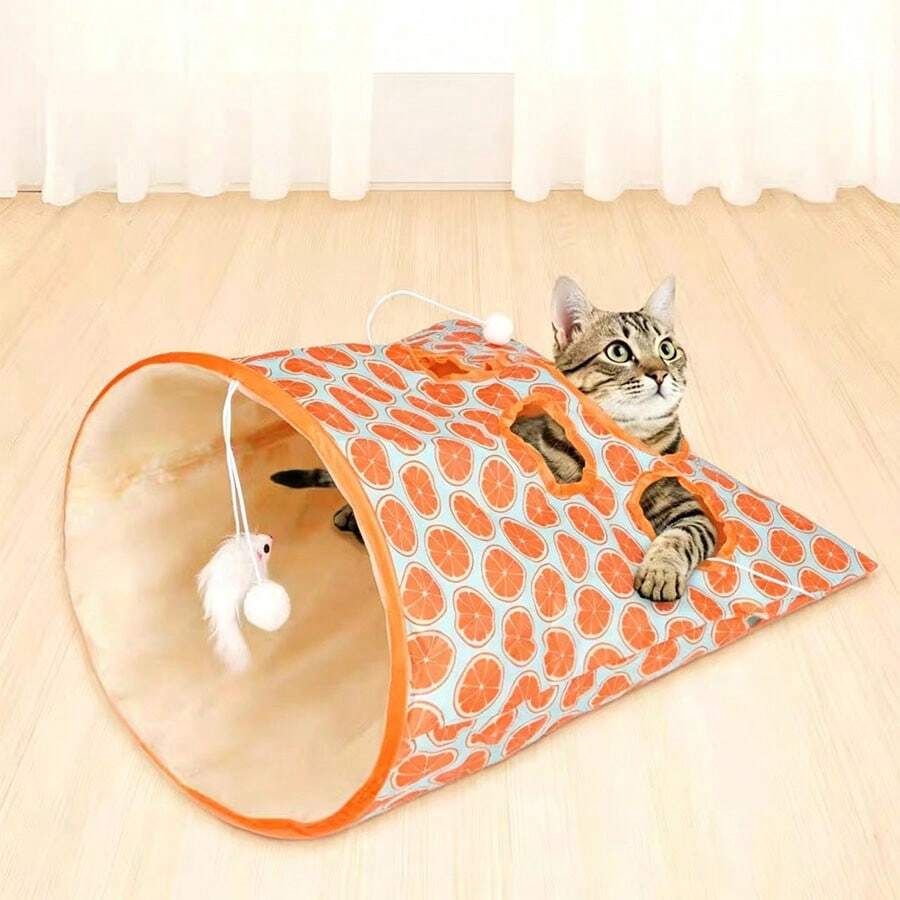 1pc Cat Toy Tunnel Bag, Cat Scratch Pad With Mouse, Self-Entertainment Toy For Cats To Play And Burrow