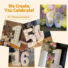 OBOVAY 1 Set Illuminated Mosaic Number Decor, Suitable For Balloons, 73cm/28.7" LED Digital Photo Frame, KT Board, Digits 0-9 Insertable, KT Board Stand, Holiday, Birthday & Christmas Decorative Lights, Birthday Decor (Balloons Not Included) - View 8