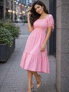 VESTIDO LARGO TIPO CAMPESINO CON MANGA MOD. ALY - Rosa - Ver 2
