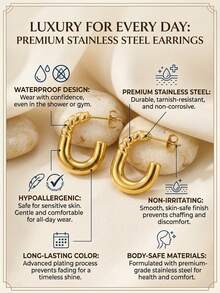 Wedding Party Bridesmaid Proposal Headband Heart-Shaped Glasses Gift, Suitable For Giving To Ladies, Couples, Family Members, Friends, Etc./1 Pair Vintage Boho Timeless Twist Detail Open C-Shaped Chunky Hoop Earrings, High-Grade Gold-Plated Hypoallergenic Stainless Steel, Tarnish-Free,Travel,Birthday - Multicolor - View 7