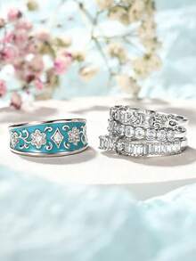 4pcs Luxurious Cubic Zirconia Stone Rings, Suitable For Women, Ideal For Wedding, Engagement, Anniversary Party, Valentine's Day Gift - 3# - View 6