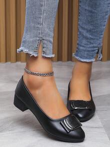 Women's Chunky Heel Mid-Heel Decor Buckle Black Casual Soft Comfortable Non-Fatiguing Office Work Interview Formal Dress Oxfords,Elegant - Black - View 3