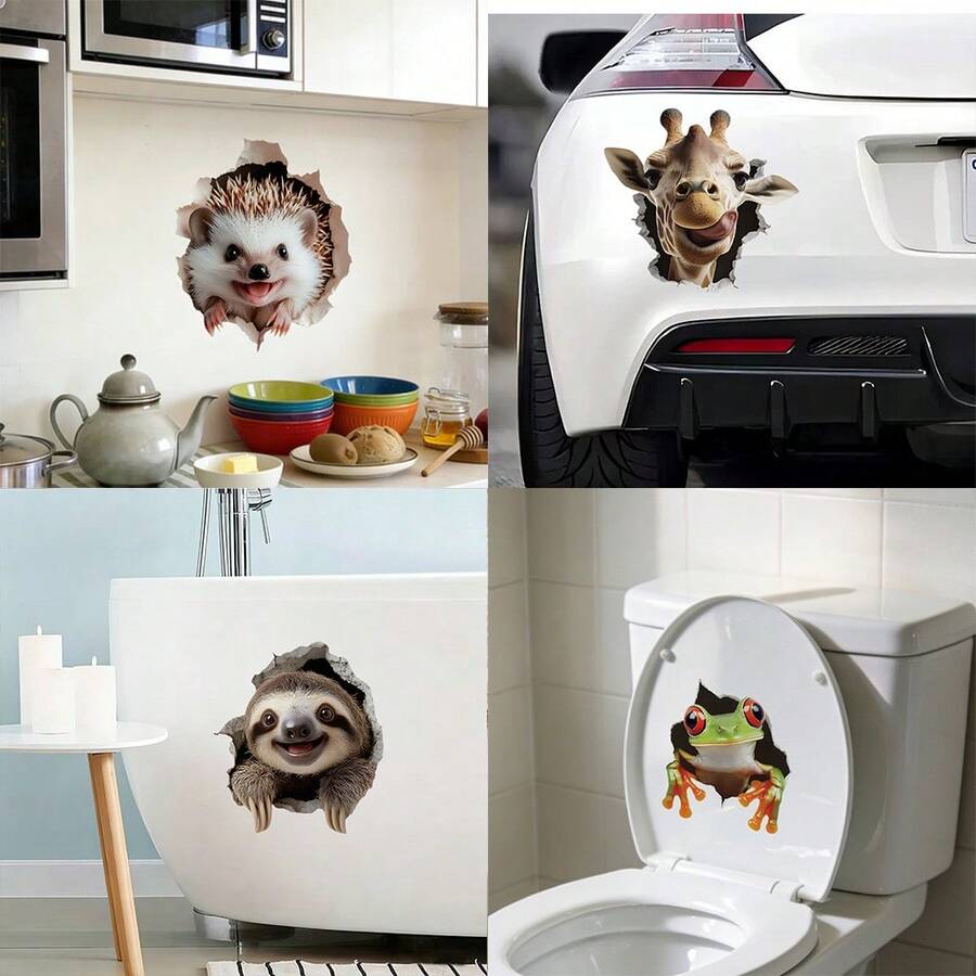 1pc Realistic And Fun Animal Wall Stickers With A Broken Wall Effect. Removable, Self Adhesive, And Waterproof. Suitable For Walls, Cars, Bathrooms, And Home Decor. - Wall Stickers - View 1