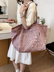 Fashionable Leopard Print Large Capacity Tote Bag, Suitable For Daily Use And Travel - Pink - View 4