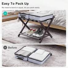 Smuxee - Portaequipajes café totalmente montado, soporte plegable de bambú mejorado con 5 correas de nailon, soporte de equipaje con estante para habitación de huéspedes, recámara, hotel - Marrn - Ver 6