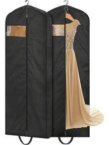 MISSLO 65 Long Garment Bags Travel Dress Bags Hanging Clothes Wedding Dress Cover Waterproof Clothes Protector Closet Storage 2 Packs Gowns, Tuxedos, Coats, Black - 2 - Xem 3