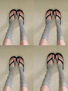 4 Pairs Spring/Summer White Ankle Socks, Korean Style Gray Knee-High Socks For Women - Multicolor - View 14
