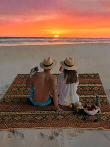 1 pieza Nuevo tapete de playa/picnic impreso digitalmente, a prueba de agua y arena, con un patrón de moda y fresco, adecuado para acampar al aire libre y picnics - Multicolor - Ver 5
