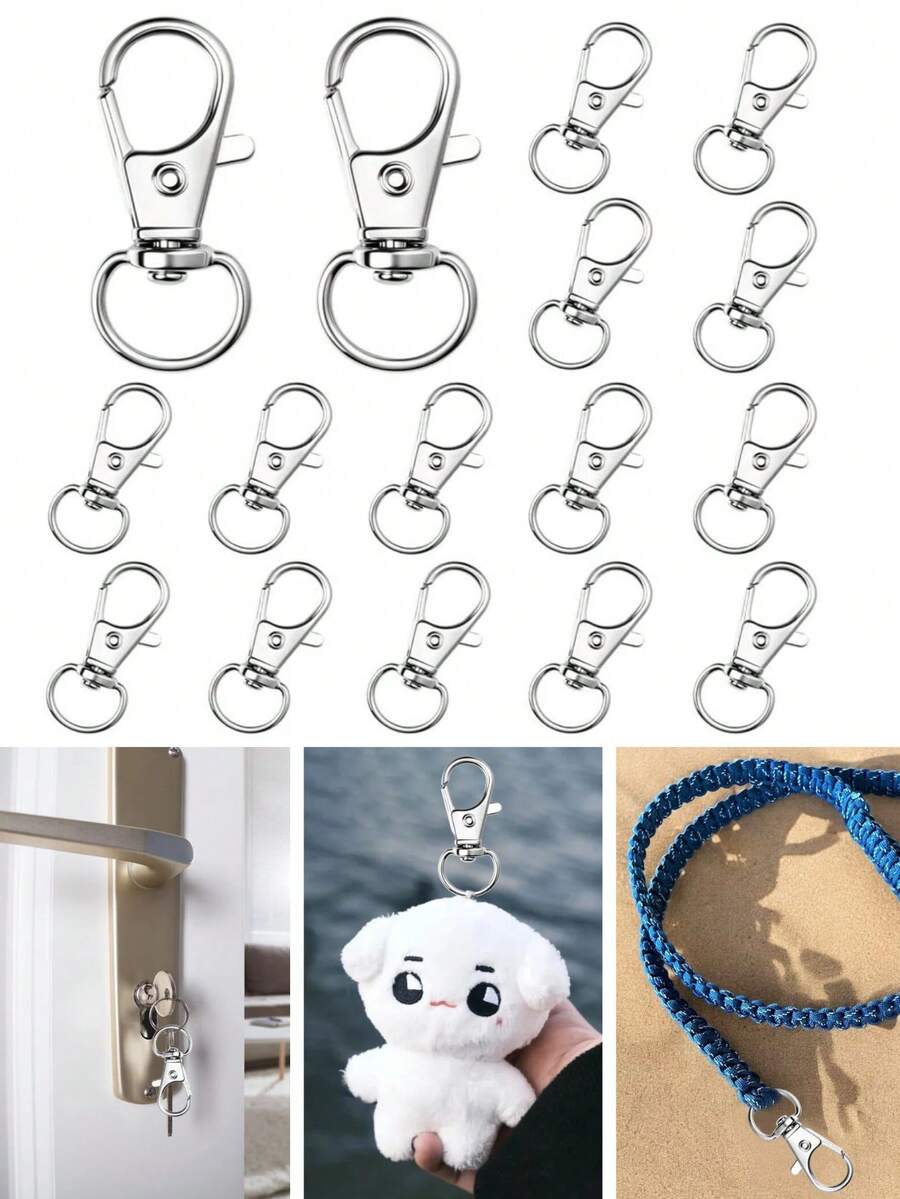 Conjunto de 5 a 100 chaveiros giratórios com mola, fecho lagosta giratório de liga metálica de alta qualidade, ideais para confecção de chaveiros, chaveiros em geral, enfeites para bolsas, decoração de chaves de carro, bijuterias, presentes de Natal, acessórios de praia para o verão, presentes para amigos e muito mais. Material atraente para criação de bijuterias. - chaveiro - Ver 1