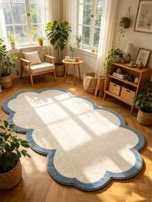 1pc Asymmetrical Cloud-Shaped Rug, Minimalist Fresh Style, Light Blue Border, Soft White Filling, Suitable For Casual Bedroom, Laundry Room, Sofa, Decorative Rug, Bedroom Decor, Small Rug, Carpet, Home Decor, Living Room Rug - Multicolor - View 6