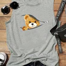 Camiseta sin mangas holgada sin mangas con cuello redondo informal grande con estampado de dibujos animados de oso de verano para mujer - la lian oso-hui - Ver 4