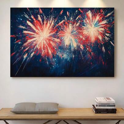 1pc, Vintage Patriotic Firework Posters And Prints, Red White Blue American Flag Wall Art Canvas Painting, Independence Day Wall Art, For Living Room, Office, Bedroom, Bar, Wall Decor, Best Gifts, No Frame