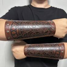 1pc Vintage Medieval Embossed Wrist Cuff - Faux Leather, Geometric Pattern, Suitable For Halloween Cosplay And Stage Performance, Knight, Accessory - A - View 3