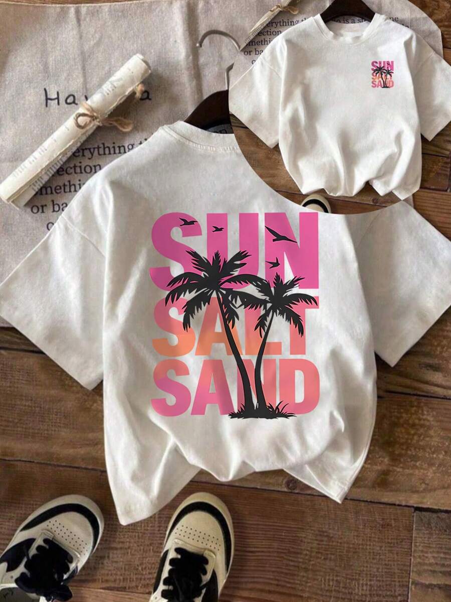 Áo thun nữ cỡ lớn in họa tiết mùa hè, kiểu dáng đơn giản, rộng rãi, thoải mái, cổ tròn, tay ngắn, thời trang, thích hợp mặc đi nghỉ mát. - trắng - Xem 1