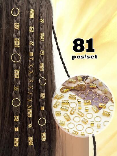 81pcs Multi-Style Hair Scrunchies With 1pc Adjustable Alloy Hair Clip & Rope Decor, Bohemian Hair Accessories For Men, Girl And Kids, Suitable For Braids