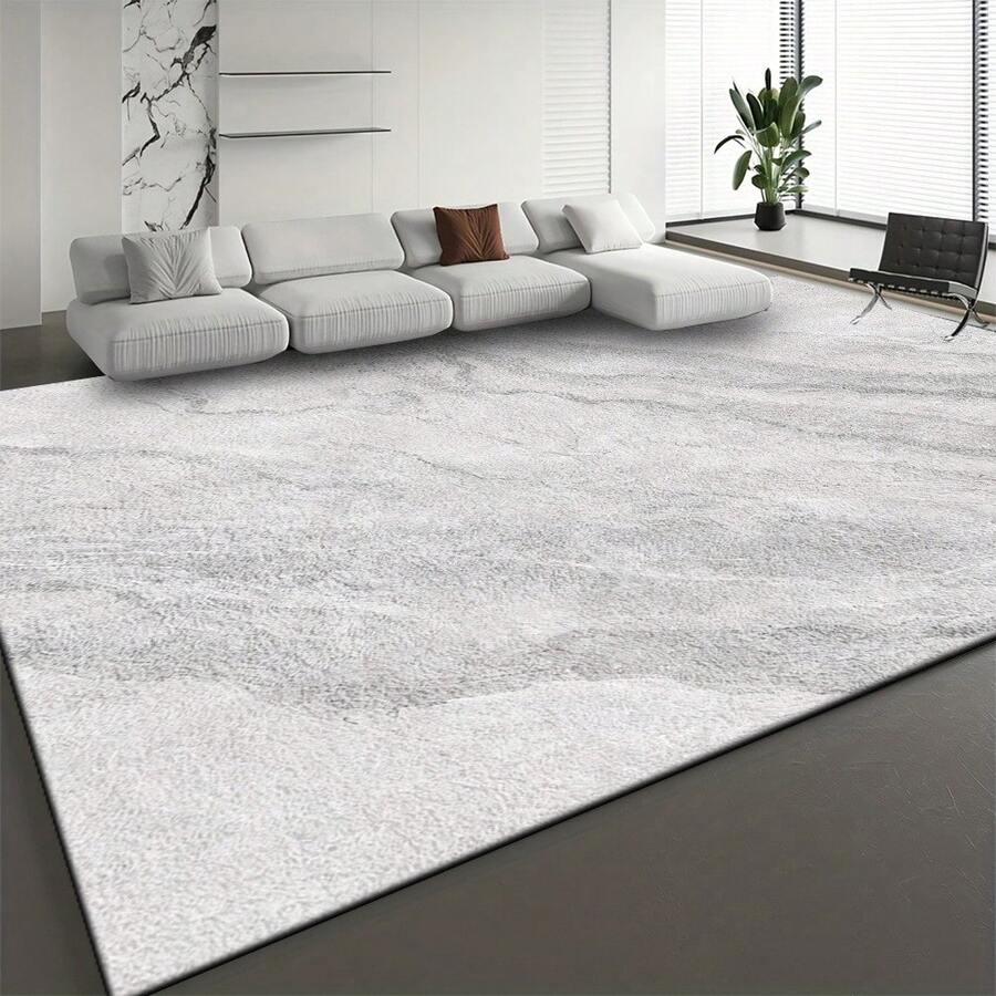 Luxurious Thickened Soft Rectangular Floor Mat, Modern Minimalist Abstract Pattern Carpet, Gray And White Color Scheme, With Backing, Soft, Suitable For Living Room, Indoor And Outdoor Spaces, Bedroom, Office, Dining Room, Balcony, Courtyard, Entrance Mat, Home Decoration, Room Decoration, Outdoor Decoration, Suitable For Halloween, Christmas - 1PC - 查看 1