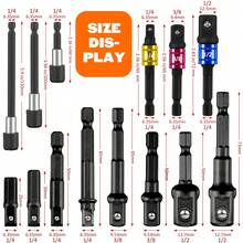 Bộ 31 chi tiết đầu nối mũi khoan linh hoạt, bao gồm các đầu nối lục giác 1/4", 3/8", 1/2", đầu nối mũi khoan từ tính góc cạnh, đầu nối mũi khoan đa năng, mũi vít, màu đen. - Bộ dụng cụ nối dài mũi khoan linh hoạt 31 chi tiết - Xem 2