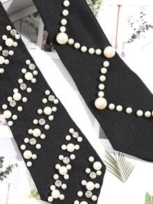 1 Stück Perlen- & Strass-Dekor Clip-On Krawatte, femininer akademischer Stil, vielseitiges Accessoire für Blusen, leicht & luxuriös, Abschlussoutfit, Festival - Perlenkrawatte - Übersicht 3