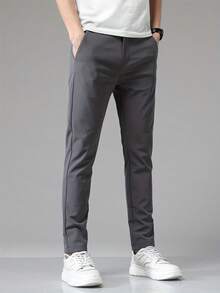 Men's Lightweight Elastic Casual Pants, Straight Regular Fit Business Trousers For Wedding, Work, Travel, Suitable For Summer - Màu xám đen - Xem 4