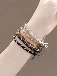 1/3pcs Élastiques à cheveux tressés avec strass, Accessoires de cheveux élégants, Bandes à cheveux en cristal de luxe minimaliste coréen, Chouchous à cheveux à haute élasticité et durables, Couleur latte automne/hiver pour queue de cheval pour femmes - Multicolore - Voir 3