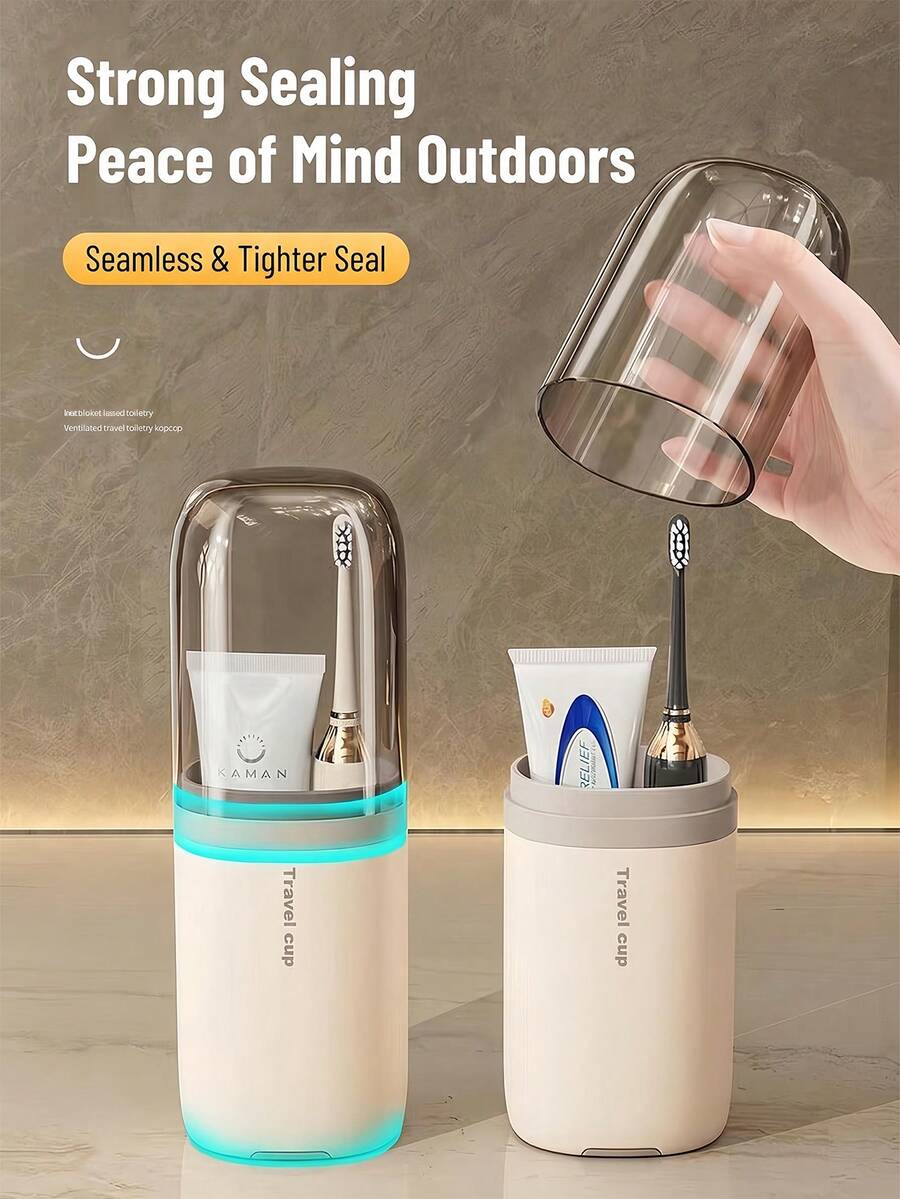 Bộ bàn chải đánh răng du lịch di động, bao gồm cốc súc miệng có nắp đậy, kem đánh răng và hộp đựng bàn chải. - Nhiều màu - Xem 1