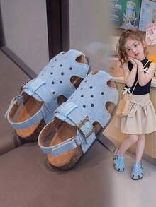 1 Pasang Sandal Musim Panas Baru 2026 Berongga dengan Ujung Tertutup untuk Anak Perempuan, Sepatu Pantai Balita - Baby Blue - View 2