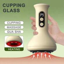 Electric Cupping, Scraping, And Massage All-In-One Machine. It's USB Rechargeable, Features 9 Heating Levels, A Sliding Ball Bearing, And An LCD Display. Suitable For Home Massage, It Can Be Used On The Back, Arms, And Legs. A Great Gift Option. 1000 MAh Battery - Light Yellow - View 1