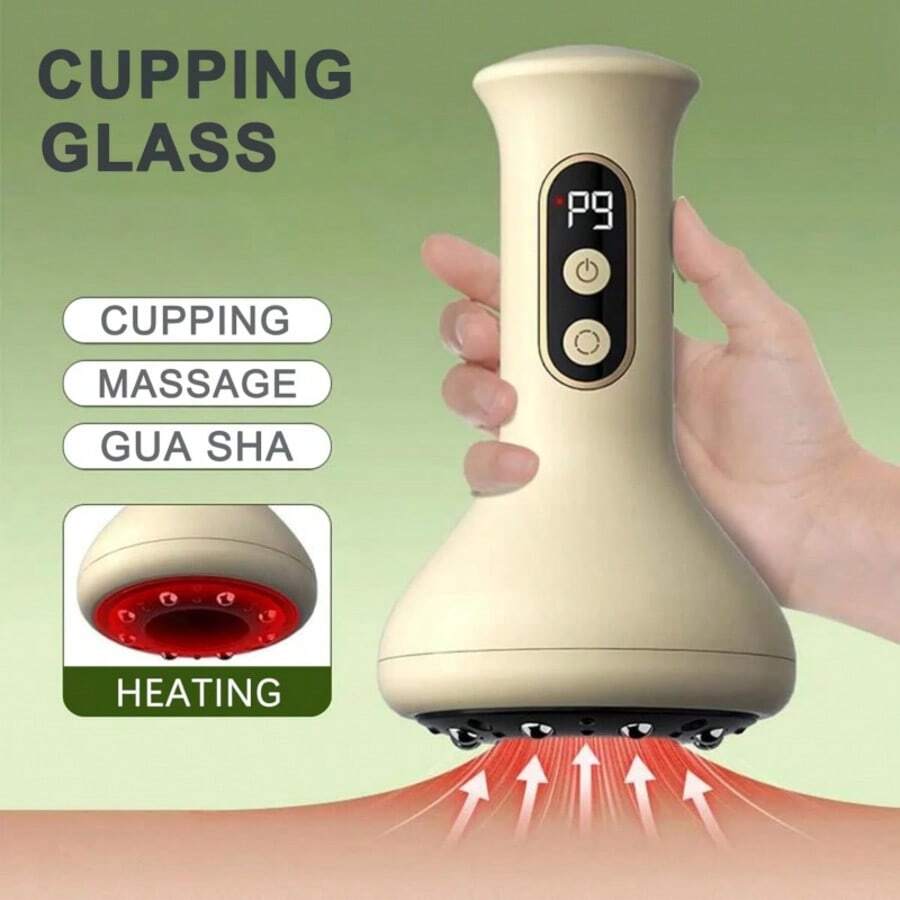 Electric Cupping, Scraping, And Massage All-In-One Machine. It's USB Rechargeable, Features 9 Heating Levels, A Sliding Ball Bearing, And An LCD Display. Suitable For Home Massage, It Can Be Used On The Back, Arms, And Legs. A Great Gift Option. 1000 MAh Battery - Light Yellow - View 1