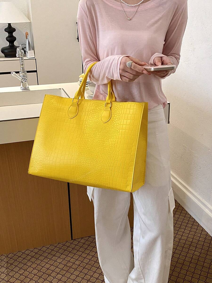 Tas Tote Serbaguna untuk Perjalanan & Belanja dengan Motif Kulit Ular yang Modis, Kapasitas Besar