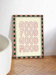 1pc Interesting Vintage Canvas Kitchen Poster, "Good Food, Good Mood" Slogan Decorative Painting, Unframed Art Decor For Restaurant, Kitchen, Cafe - Letter B - View 2