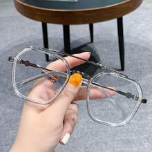 shirui New Dual-Bridge Retro Decorative Glasses, Square Frame Men's Plain Glasses, Versatile Student Eyeglasses Frame, Suitable For Daily Wear, Street Style And Parties - A - View 4