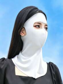 1 pieza Máscara facial de seda de hielo transpirable y de moda para mujeres, cubre todo el rostro y el cuello, máscara de protección solar, máscara para ciclismo al aire libre, unicolor, máscara de protección solar de seda de hielo ligera y transpirable, pasamontañas unisex para exteriores con orejeras - Multicolor - Ver 14
