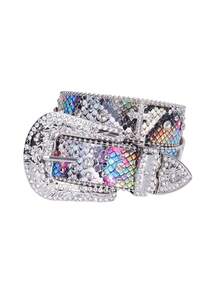 Rhinestone Studded Cross Western Cowboy Belt, Zinc Alloy Diamond Decor Jeans Belt, Street Fashion Shiny Accessory, Unisex, All Season - Multicolor - View 16