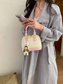 1 Peça Bolsa Feminina da Moda, Bolsa Tipo Concha Colorblock, Bolsa Transversal, Feita de Material de Couro PU, Inclui Pingente, Bolsa Casual Diária, Adequada para Jovens Senhoras - Adequada para Sair, Compras, Escola, Encontros, Presente, Escritório, Trabalho, Viagem. - Branco - Visão 11